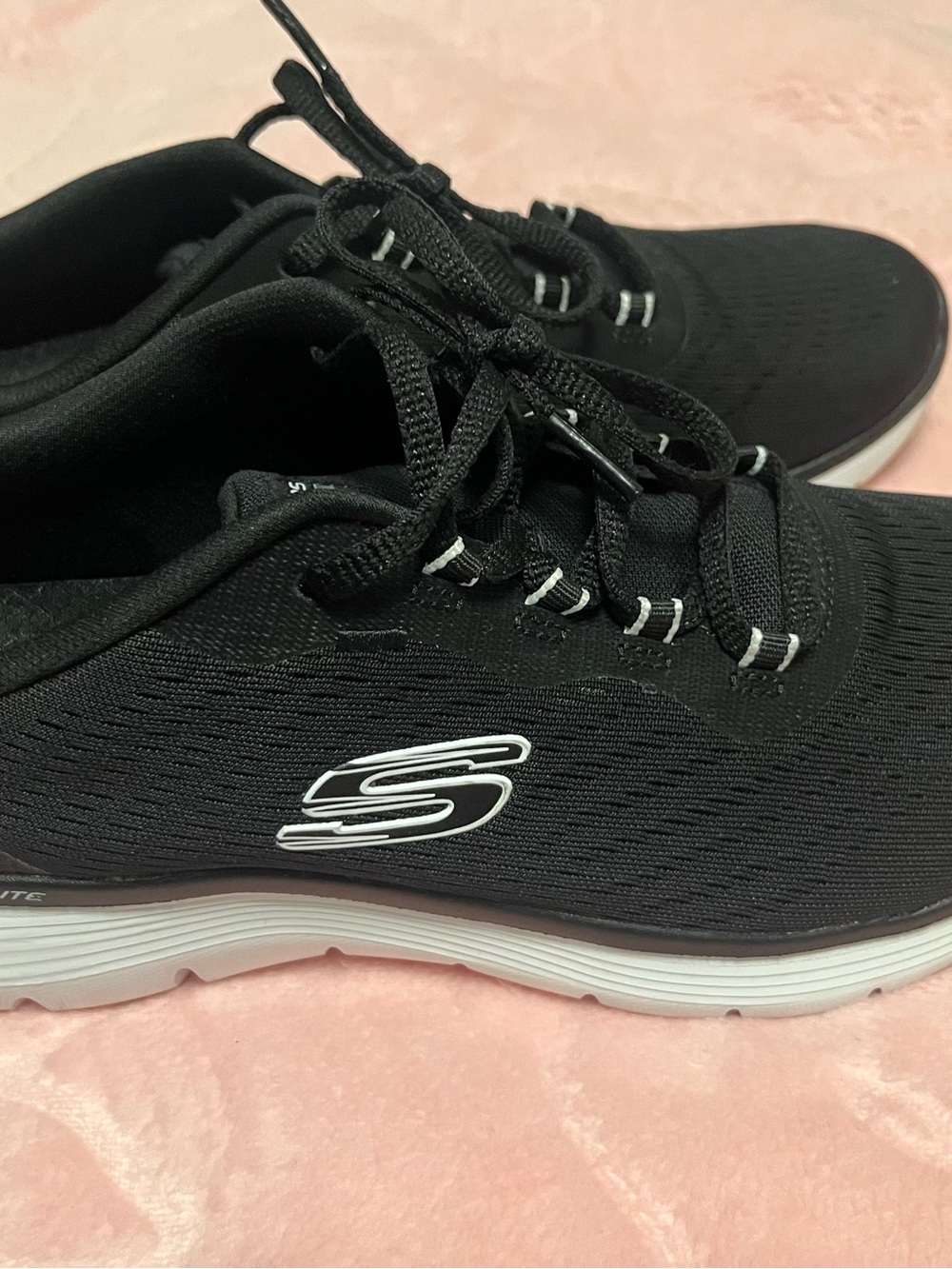 Skechers Black and White Knit Lace-Up Sneakers